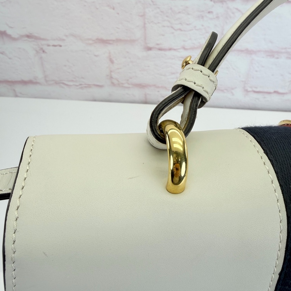 Gucci Sylvie Top Handle Web Chain White Leather Bag Medium - Picture 9 of 16